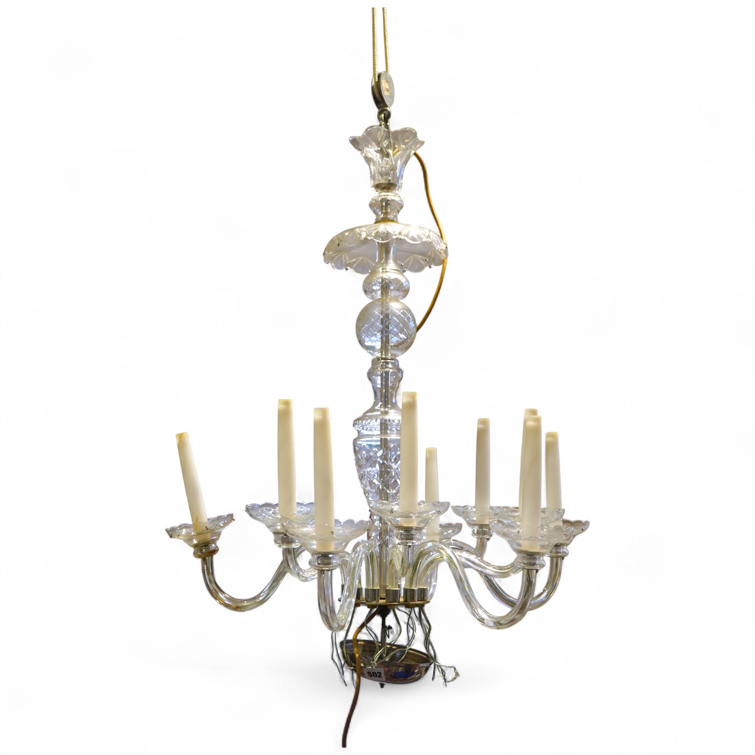 A cut glass chandelier